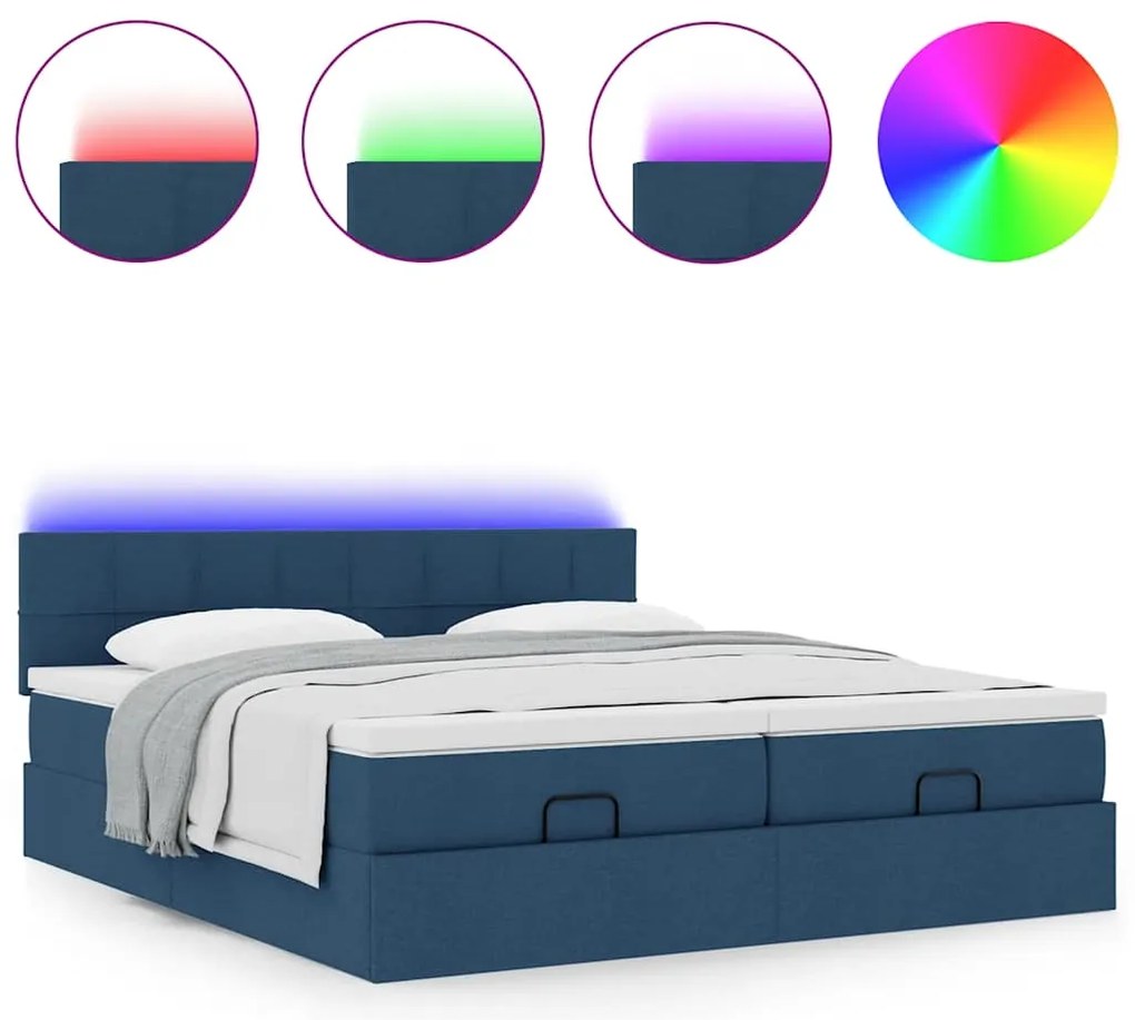 Estrutura de cama otomana com colchões 180x200cm tecido azul