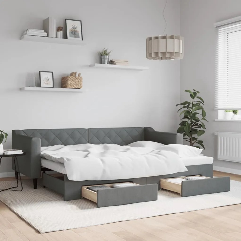 vidaXL Sofá-cama c/ gavetão e gavetas 80x200 cm tecido cinzento-escuro
