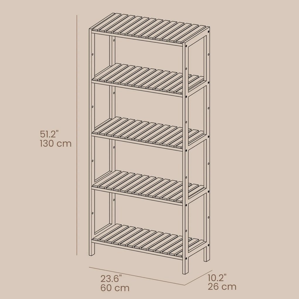 Estante para arrumação de bambu 26 x 60 x 130 cm branca