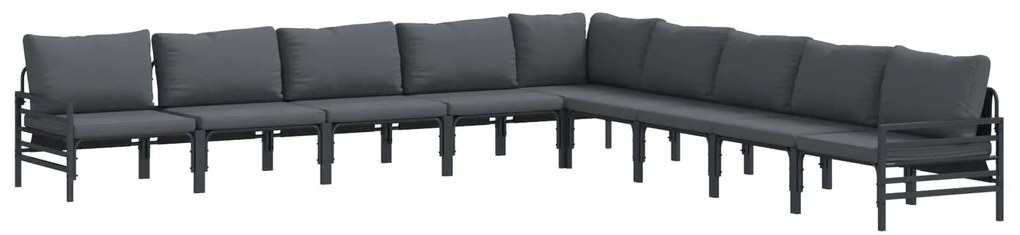 vidaXL Conjunto de Sofá de Jardim com almofada 9 pcs Preto Aço