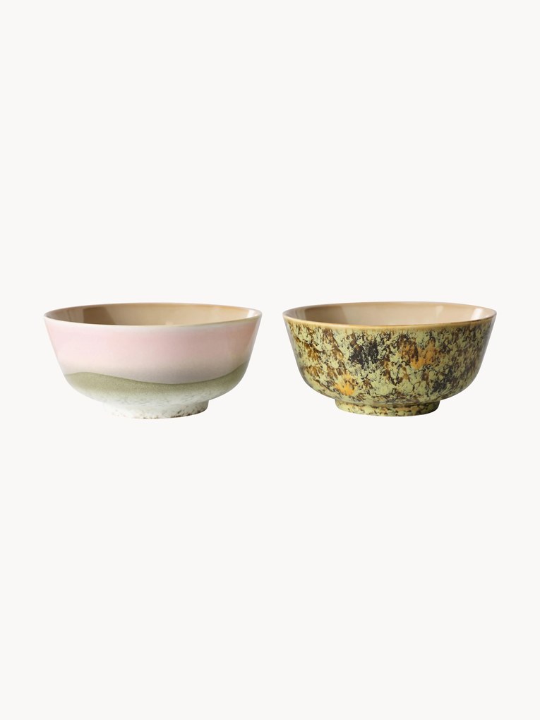 Pratos de sopa artesanais com vidrado reativo 70's, conjunto de 2