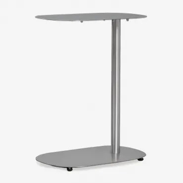Mesa Auxiliar Oval Em Aço Inoxidável Geninda 40x25 Cm Cinzento Escovado - Sklum