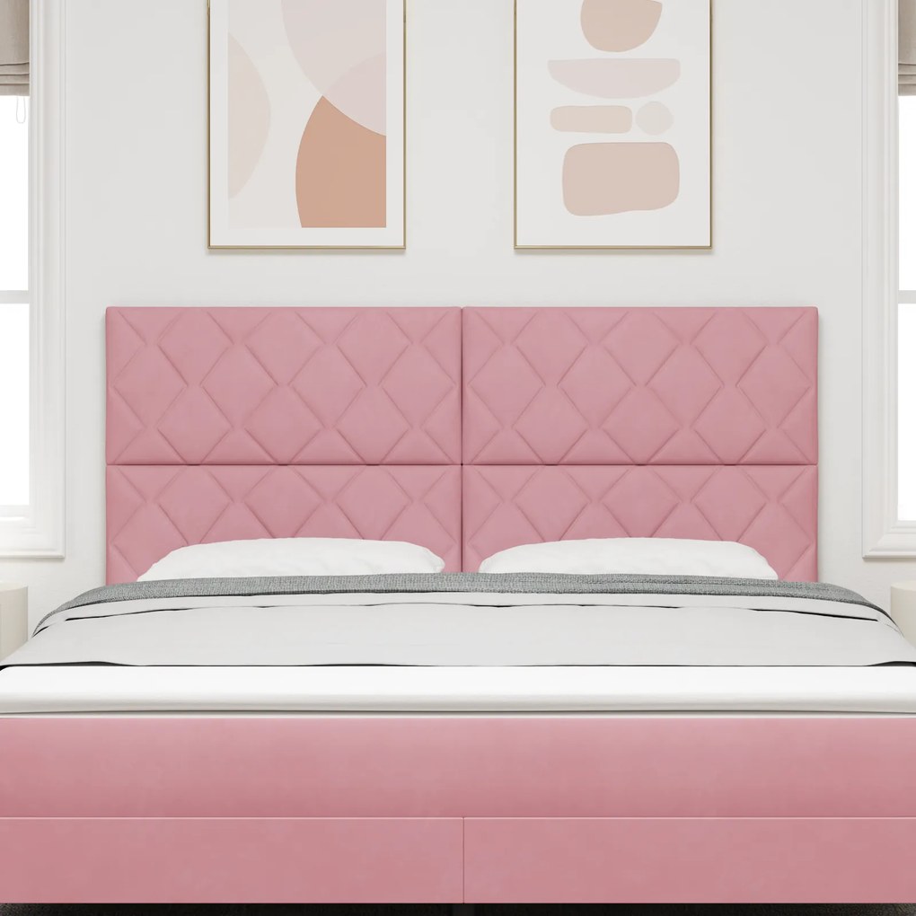 Cabeceira com Design de Blocos de Diamante em Rosa 180 cm de Veludo