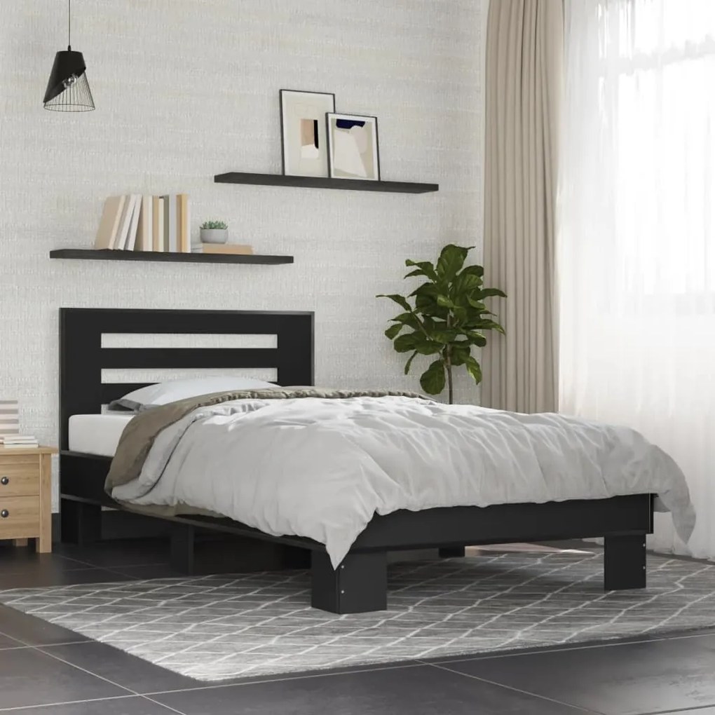 Estrutura de cama 90x190 cm derivados de madeira e metal preto