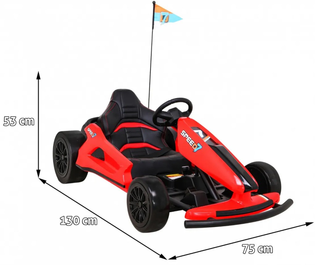 Kart elétrico para Crianças 24V SPEED 7 DRIFT KING Rodas Frente EVA, Rodas Atras Plastico, Assento de couro Vermelho