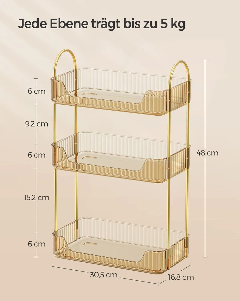Organizador de maquilhagem retangular 30,5 x 16,8 x 48 cm – ideia para presente em dourado champanhe