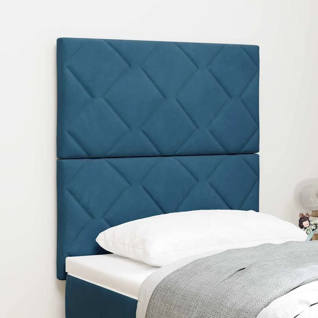 vidaXL Cabeceira LED Design de Blocos de Diamante Azul Escuro 80 cm