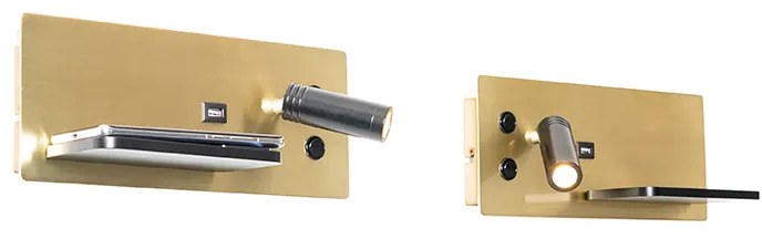 Conjunto de 2 apliques pretos dourado LED USB carregador de indução - RIZA Moderno