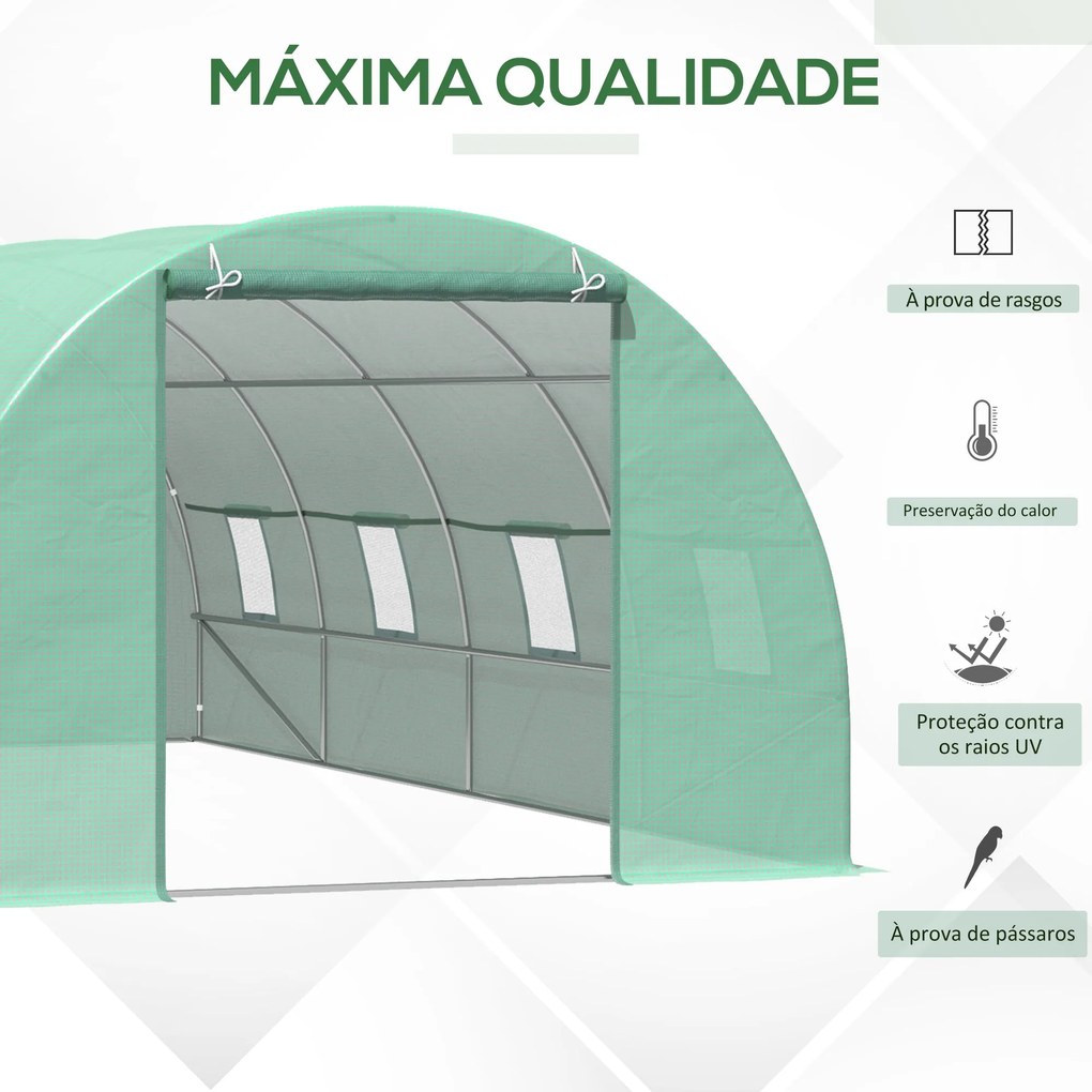 Estufa Tipo Túnel 600x300x200cm com Porta Enrolável 8 Janelas Cobertur