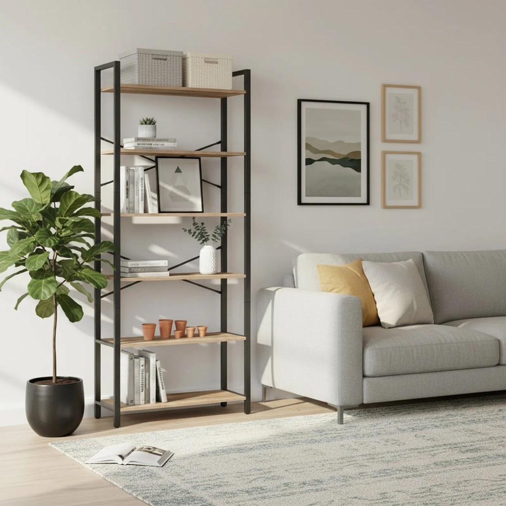 Estante de armazenamento de 6 níveis 30 x 80 x 184,3 cm castanho-camelo-Preto