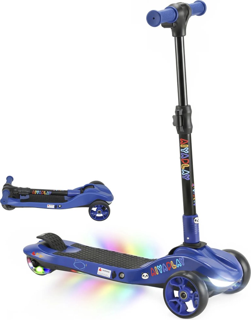 Trotinete elétrico para crianças a partir dos 6 anos, dobrável, 3 rodas, arranque sem pedal, velocidade máxima de 8 km/h, 64 x 29 x 83 cm, azul