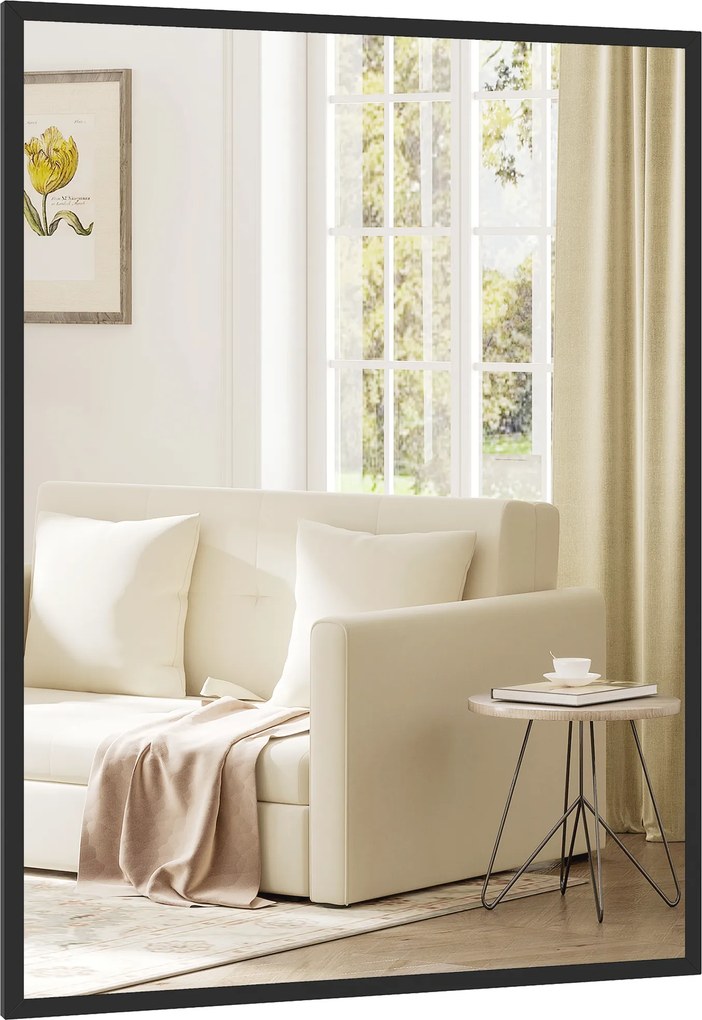 Espelho de Parede Retangular, 76 x 2 x 101 cm, Moldura em MDF, Preto