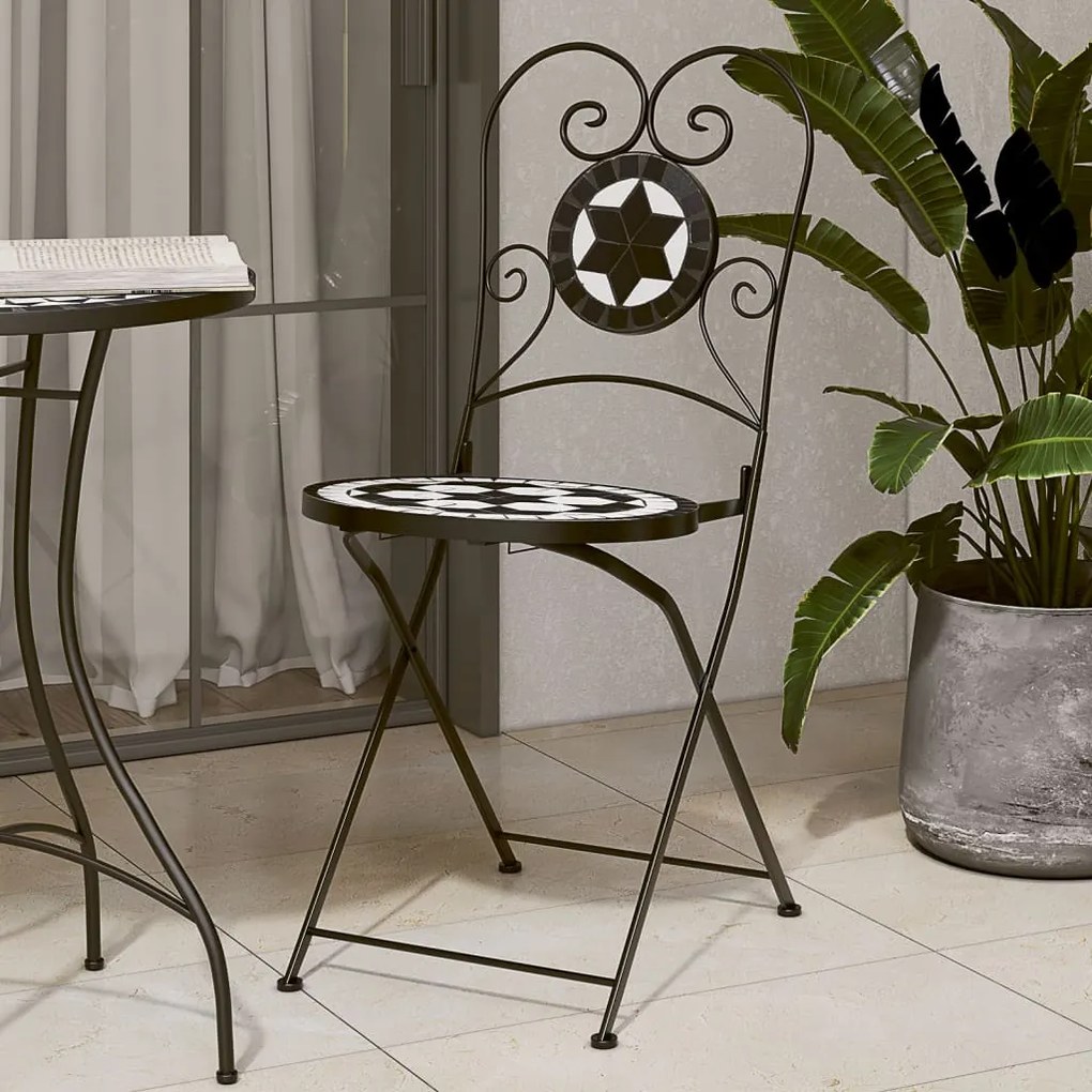 Cadeiras de bistrô dobráveis 2 pcs cerâmica preto e branco