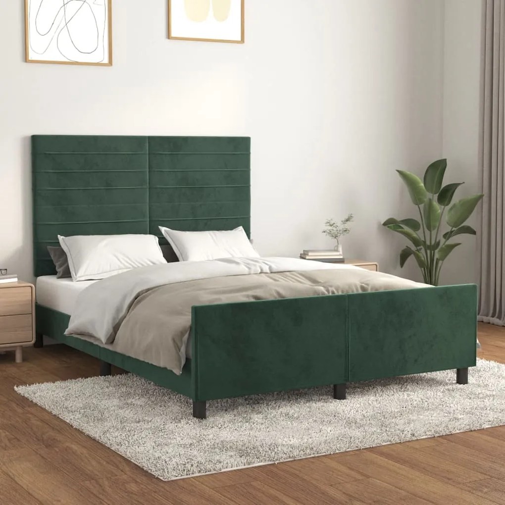 vidaXL Estrutura de cama sem colchão 140x200 cm veludo verde-escuro