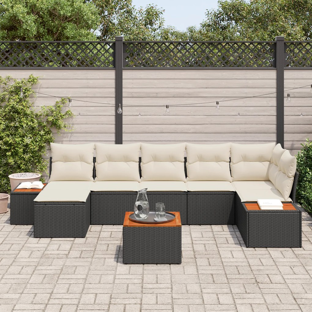 Conjunto de Sofá de Jardim vidaXL com Almofadas Preto Rattan Sintético