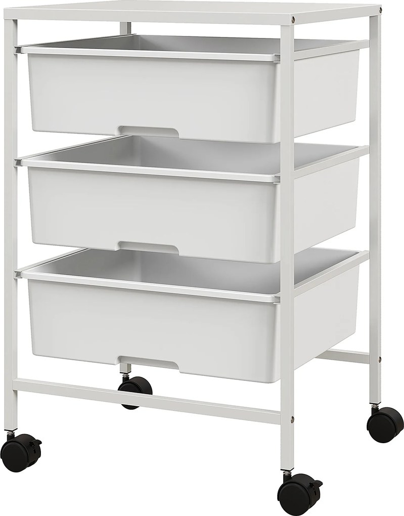 Carrinho Auxiliar com Rodas Carrinho de Cozinha de 3 Níveis com 3 Cestos e Estrutura de Aço 40,8x33,5x60,5 cm Branco