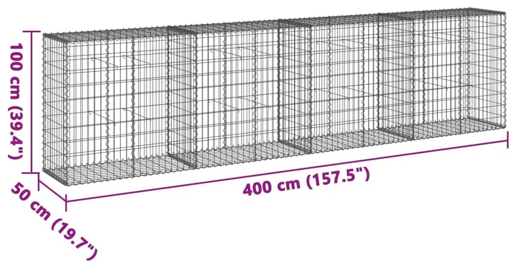 Cesto gabião com cobertura 400x50x100 cm ferro galvanizado