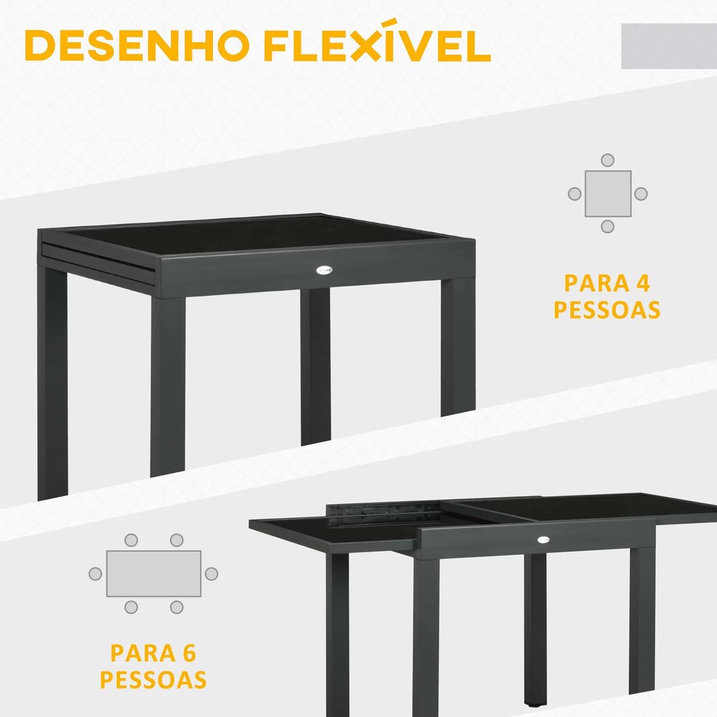 Outsunny Mesa de Jardim Extensível de Alumínio Mesa de Jantar Retangul