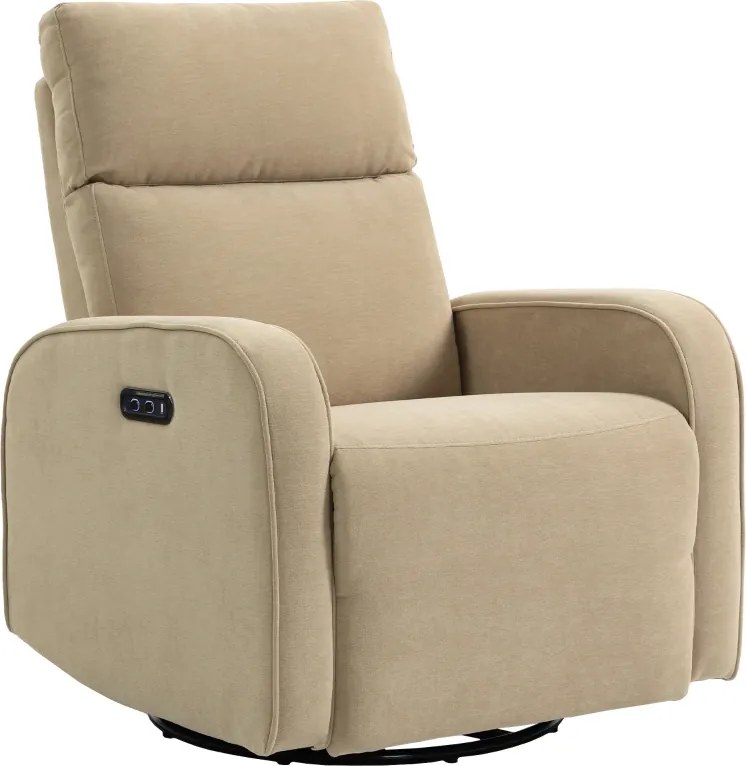 Poltrona Relax Reclinável Elétrica com Duplo Motor Giratória e Baloiço com Encosto de Cabeça Ajustável Portos USB e USB-C Bege