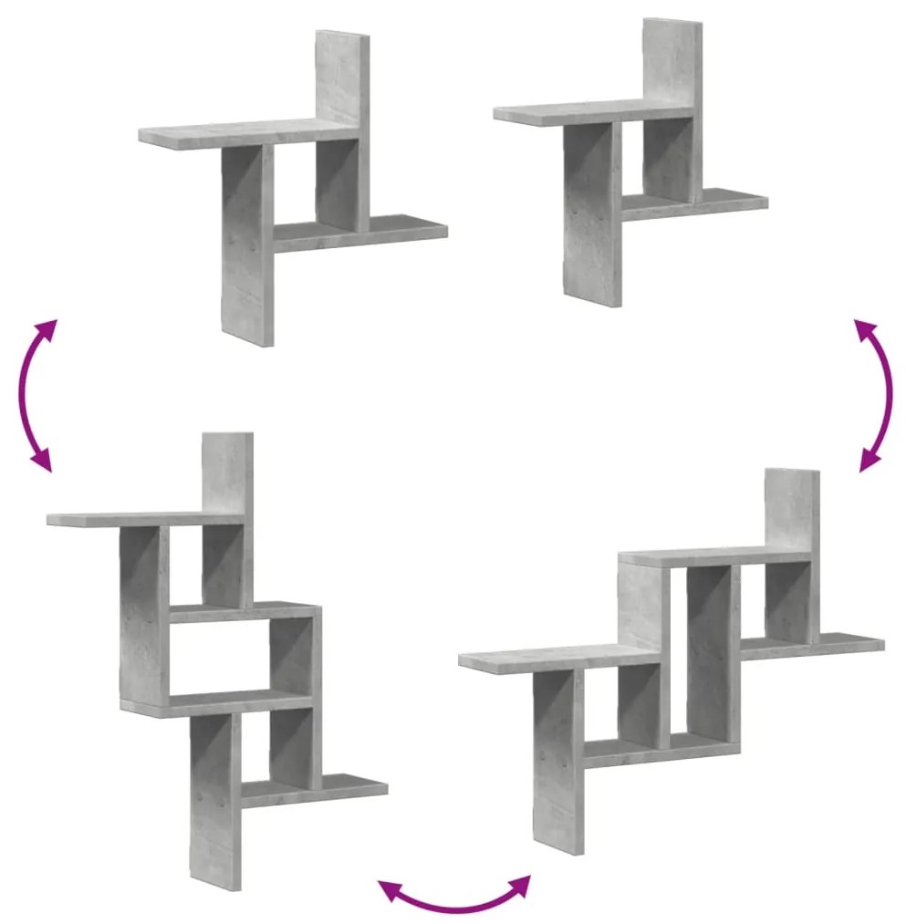 Prateleiras de parede 2 pcs derivados de madeira cinza cimento