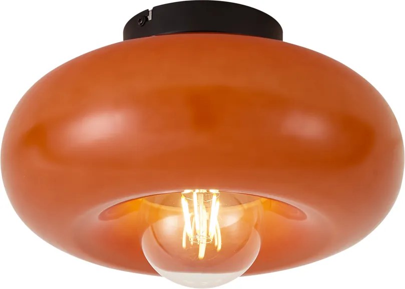 Candeeiro de Teto Retro Preto com Vidro Laranja 30cm - Glaze
