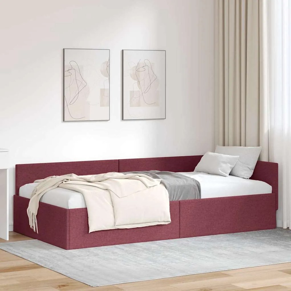 vidaXL Estrutura de Cama de Canto Vinho Vermelho 90 cm x 200 cm Veludo