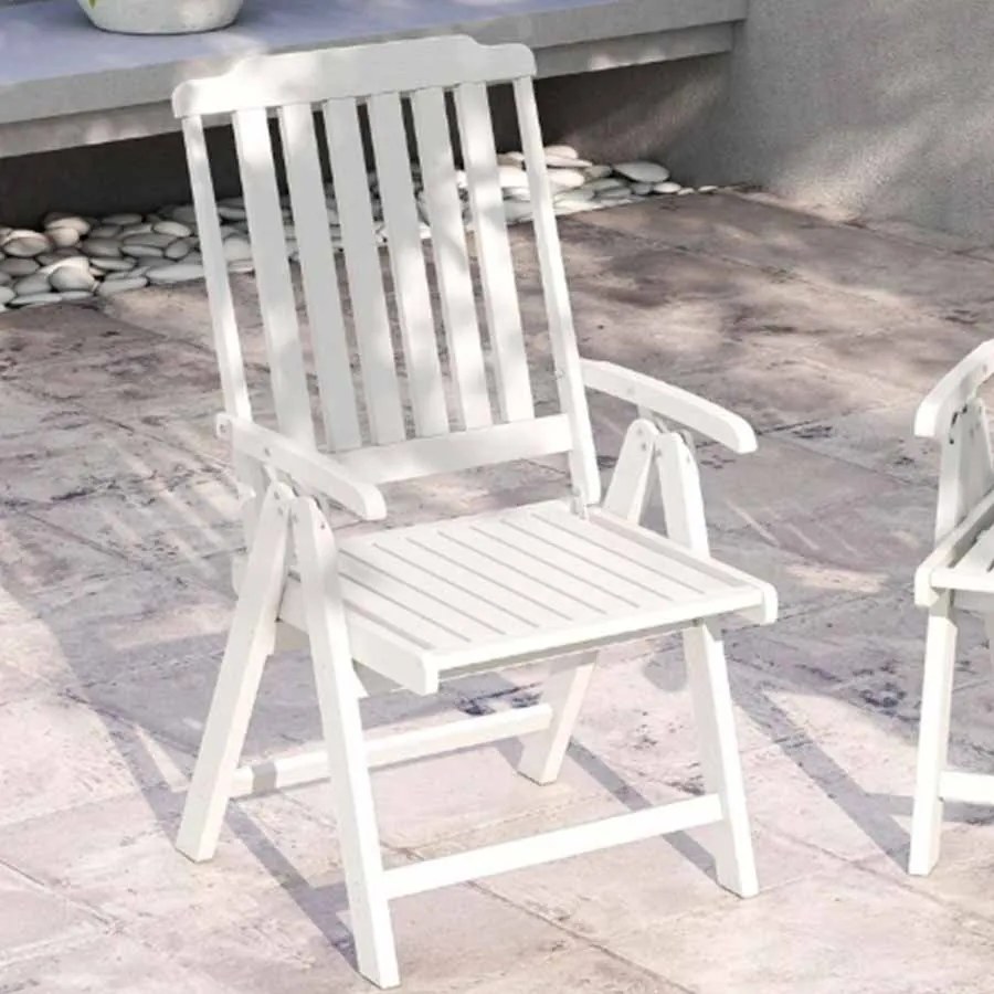 Cadeira dobrável para jardim em HDPE para todas as condições meteorológicas com apoios para os braços, encosto curvo e assento com ripas Branca