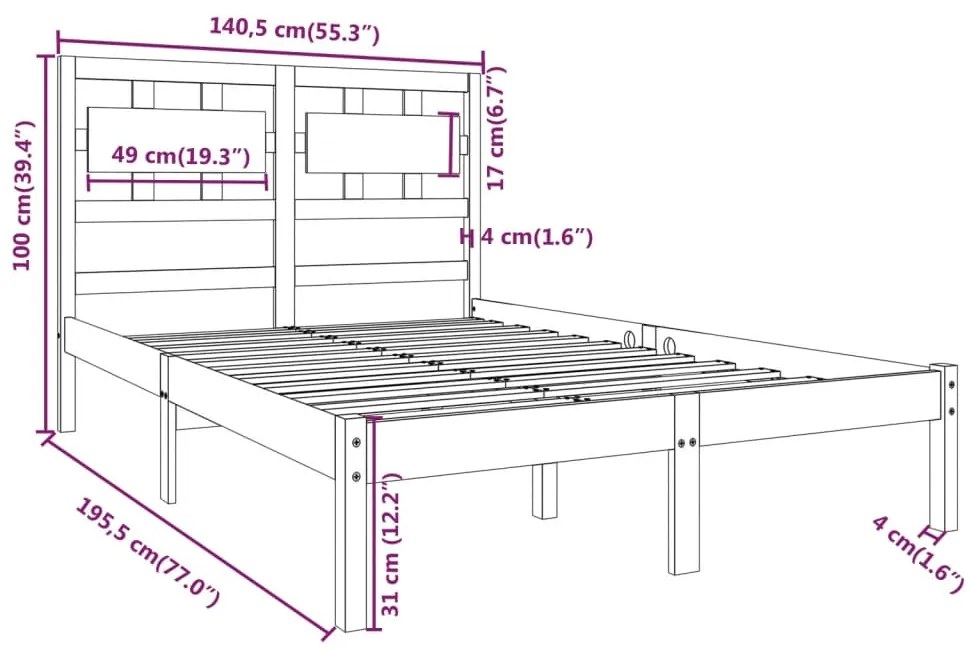 Estrutura de cama casal 135x190 cm madeira maciça branco