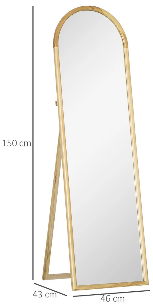 HOMCOM Espelho de Pé de Madeira Espelho de Corpo Inteiro com Suporte para Sala de Estar Dormitório Camarim Entrada Corredor Estilo Moderno 150x46x43cm Madeira