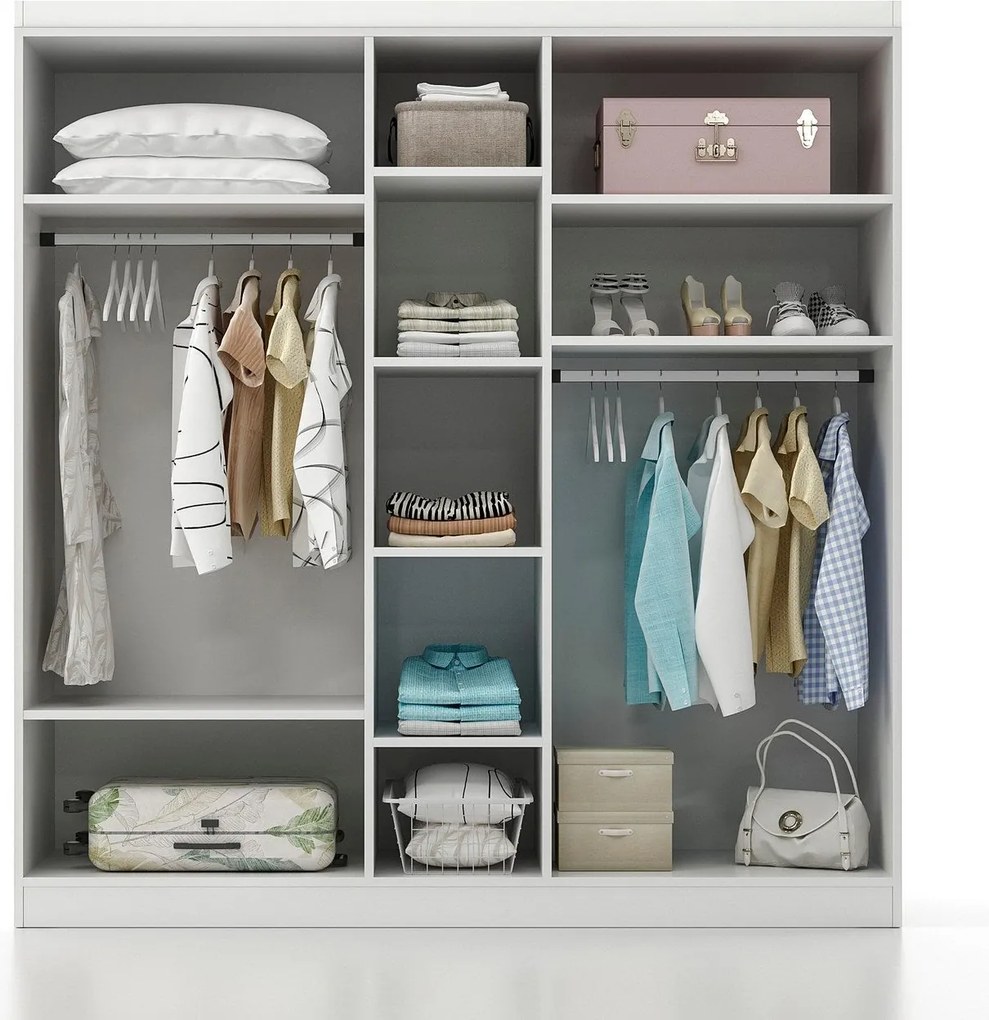 Conjunto de Quarto Lavinia – Branco – Guarda-Roupa 175x186x50 cm, Estr