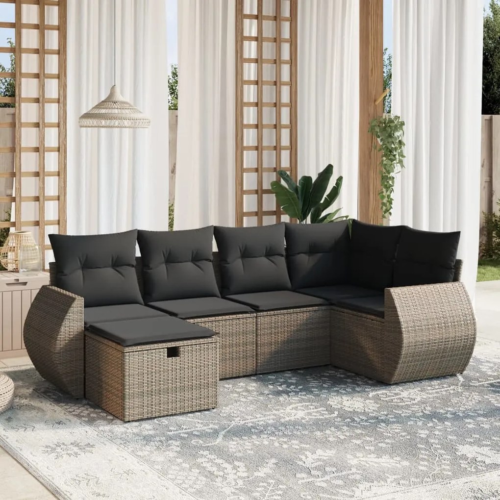 vidaXL 6 pcs conjunto sofás de jardim com almofadões vime cinzento