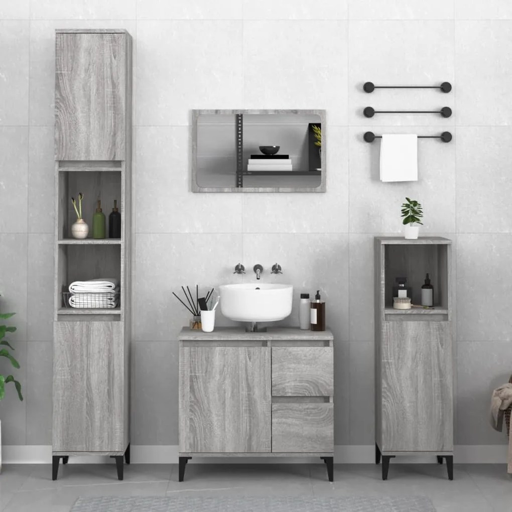 vidaXL 3 pcs conjunto móveis WC derivados de madeira cinzento sonoma