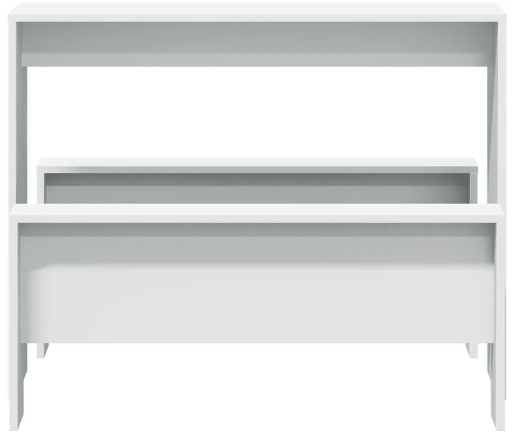 3 pcs conj. mesa de jantar e banco derivados de madeira branco