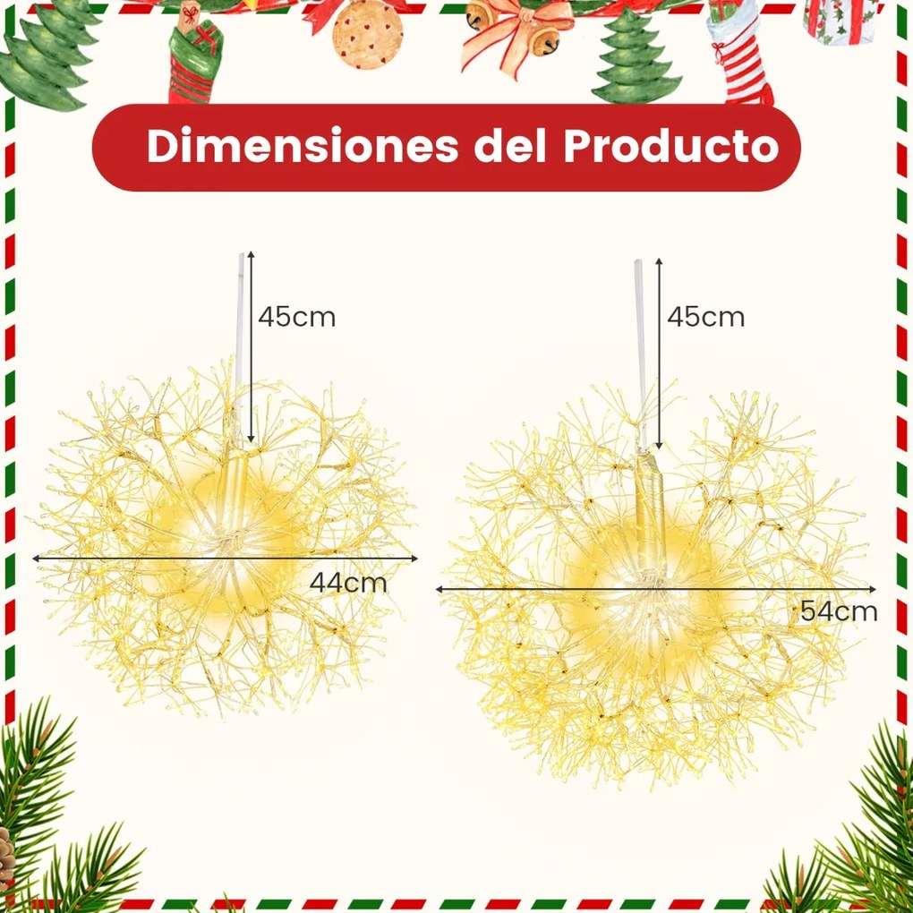 Conjunto de 2 luzes suspensas de Natal 54 cm e 44 cm Ornamentos suspensos para exterior pré-iluminados com 1488 bolas de luz LED