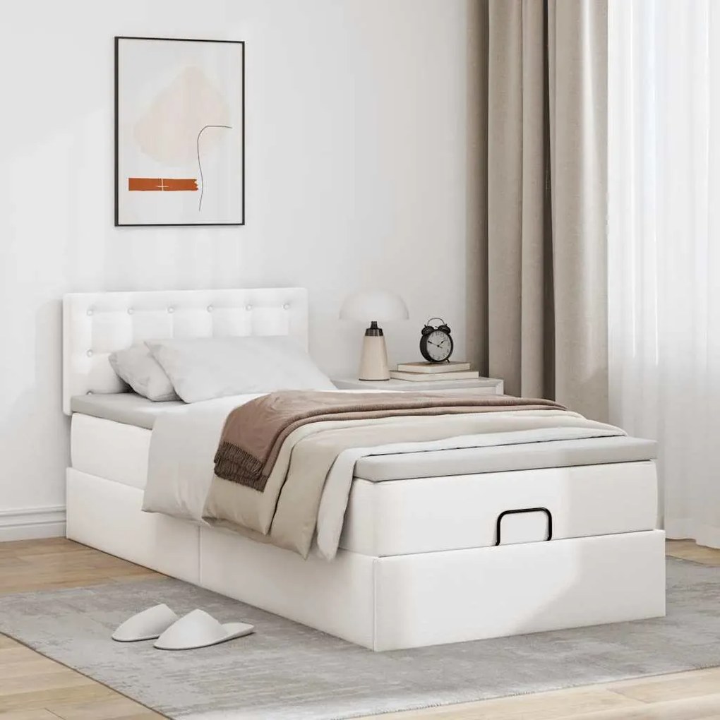 Cama otomana com colchão 80x200 cm couro artificial branco