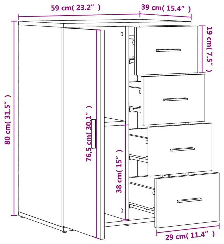 Aparadores 2 pcs 59x39x80 cm derivados madeira cinzento sonoma