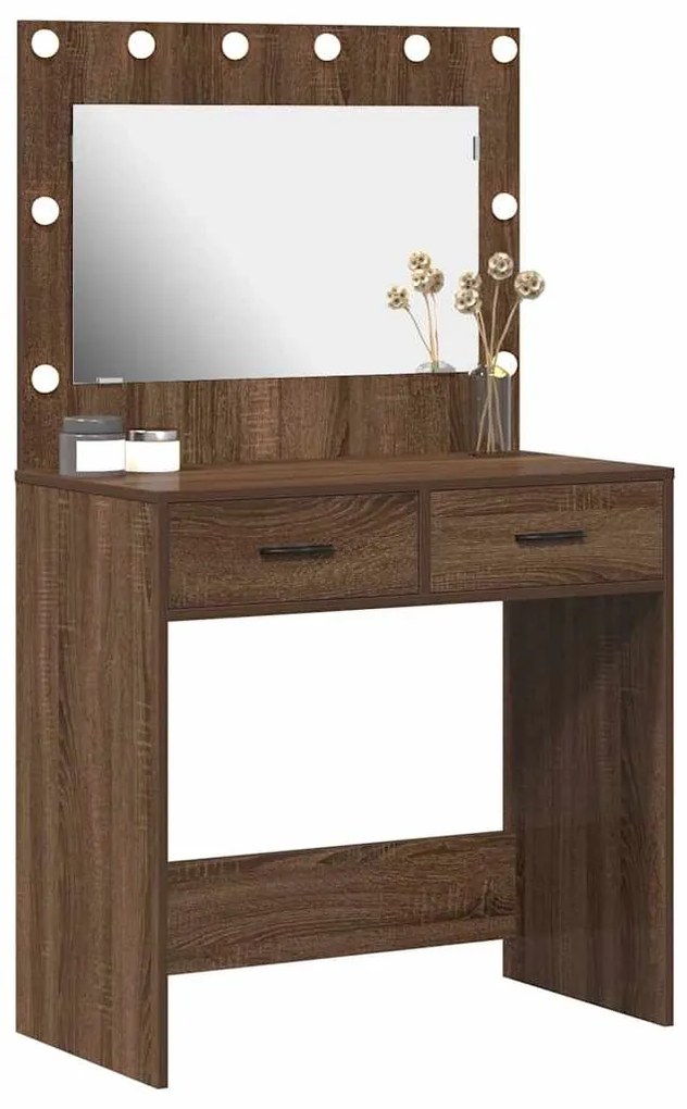 Mesa de Maquiagem vidaXL com Luzes LED Castanho Carvalho 78,5x41x135 c