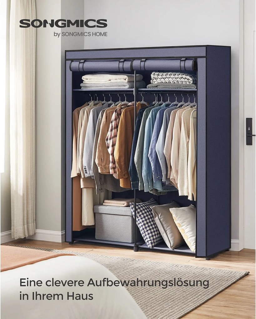 Guarda Roupa em tecido com 2 varões para roupa 43 x 140 x 174 cm Azul escuro