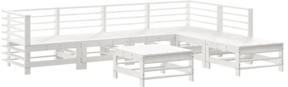 7pcs conjunto lounge jardim c/ almofadões madeira maciça branco