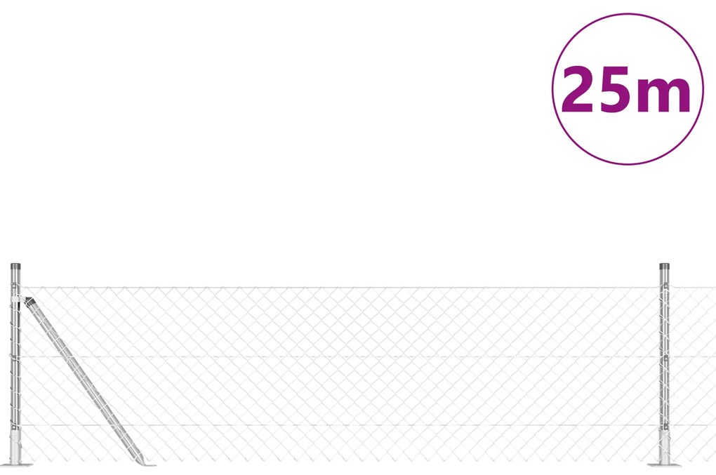 Cerca de Corrente com 13 Postes Flangeados 0.4 x 25 m Aço Galvanizado