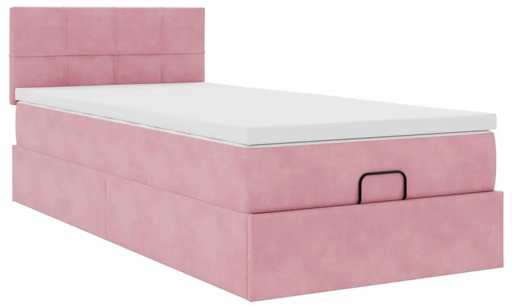 Estrutura de cama otomana com colchão rosa 90x200cm veludo