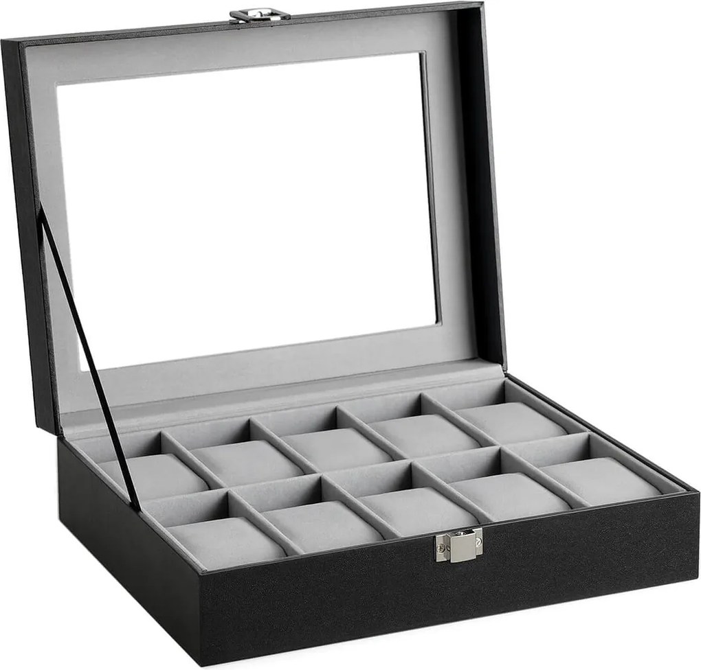 Caixa de relógio para 10 relógios 25 x 7,5 x 20 cm preto
