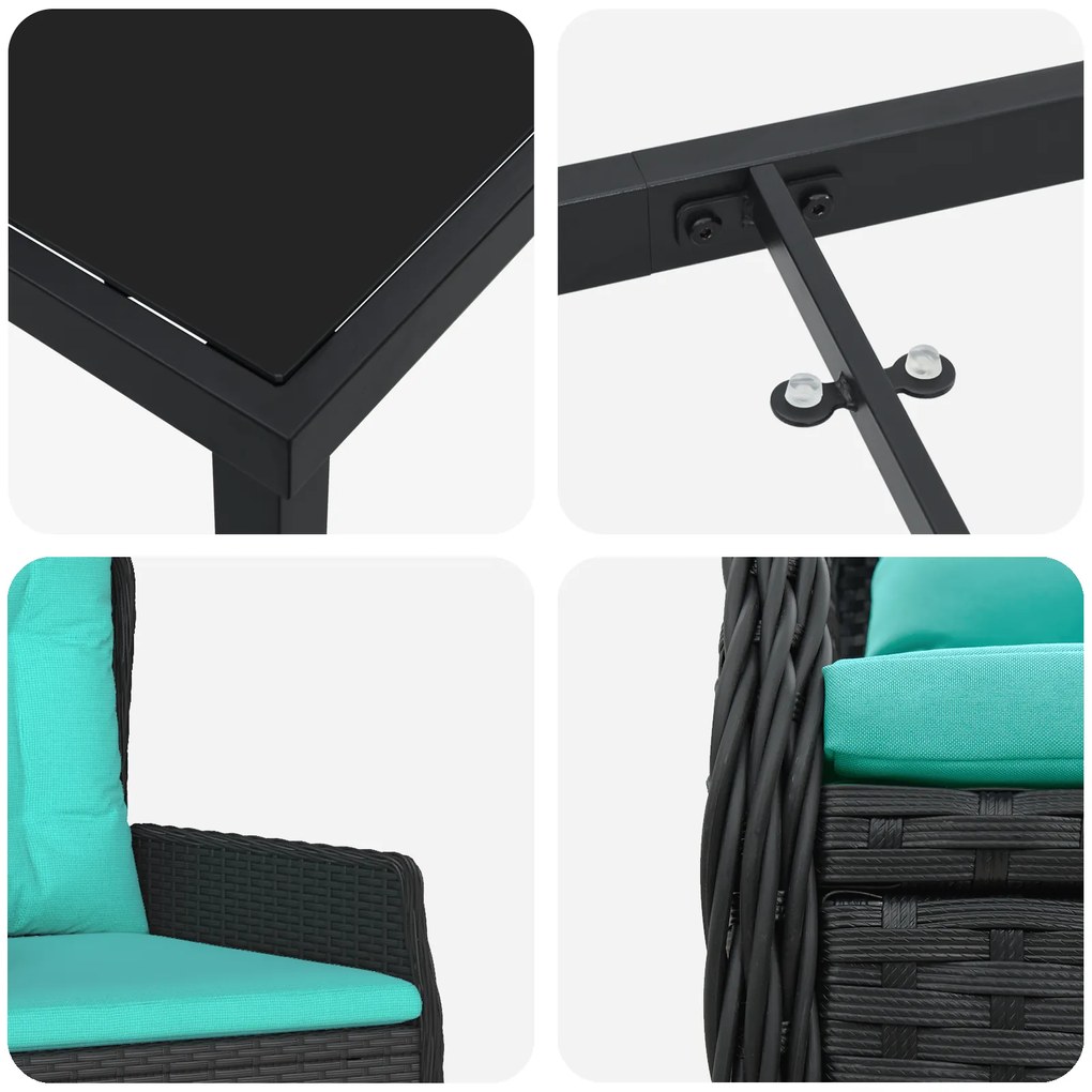 Conjunto de Jantar de Jardim de 9 Peças em Rattan PE Preto