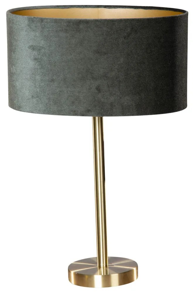 Candeeiro de Mesa Latão com Abajur de Veludo Oval Verde 35cm - Simplo