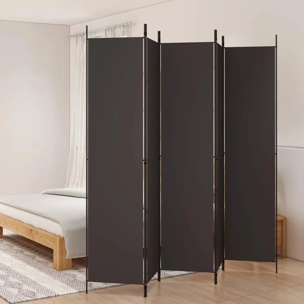 350203 vidaXL Biombo/divisória com 5 painéis 250x220 cm tecido castanho