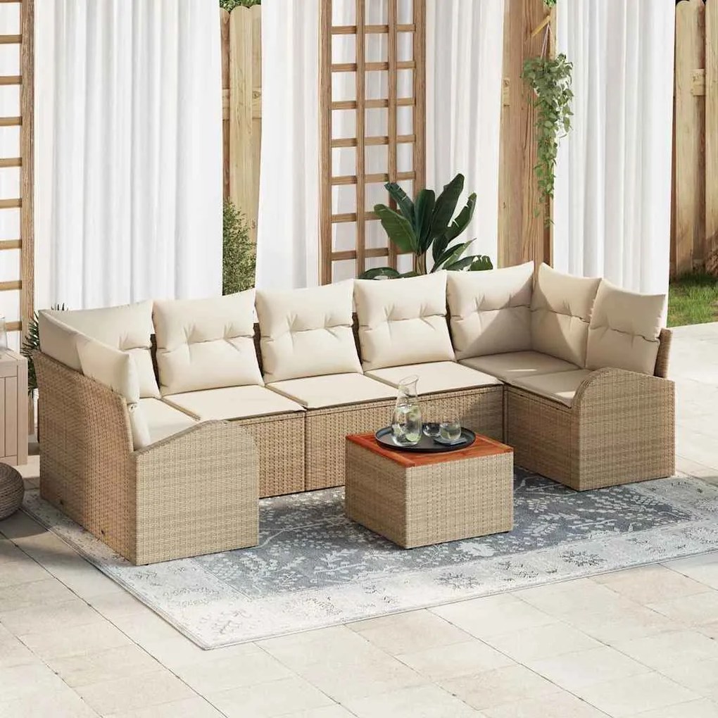 vidaXL Conjunto de Sofá para Jardim 8 pcs Bege, branco Grande