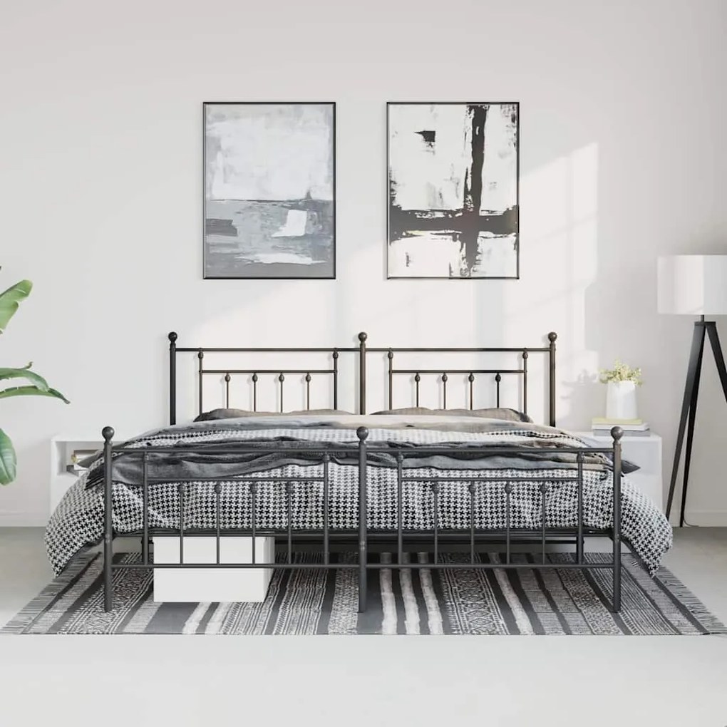 Estrutura de cama com cabeceira e pés 183x213 cm metal preto