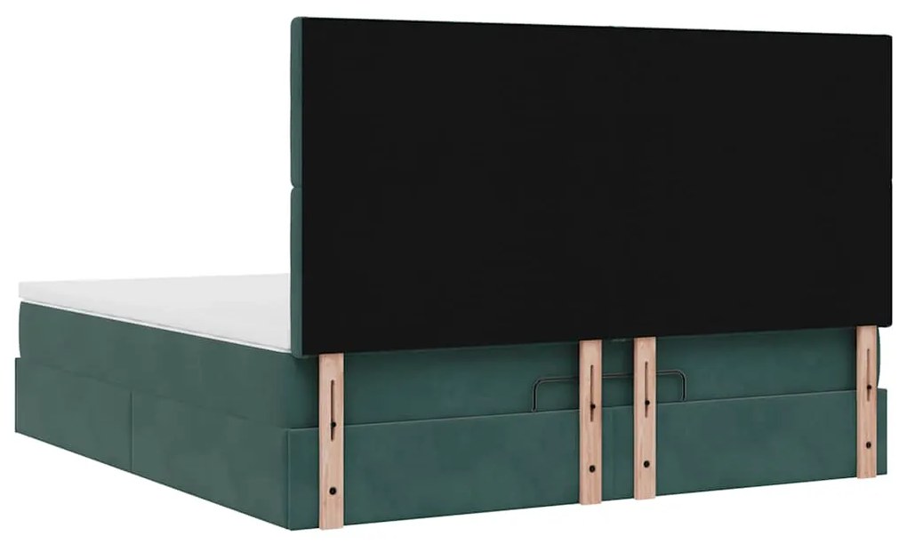 Estrutura de cama otomana com colchão verde escuro veludo