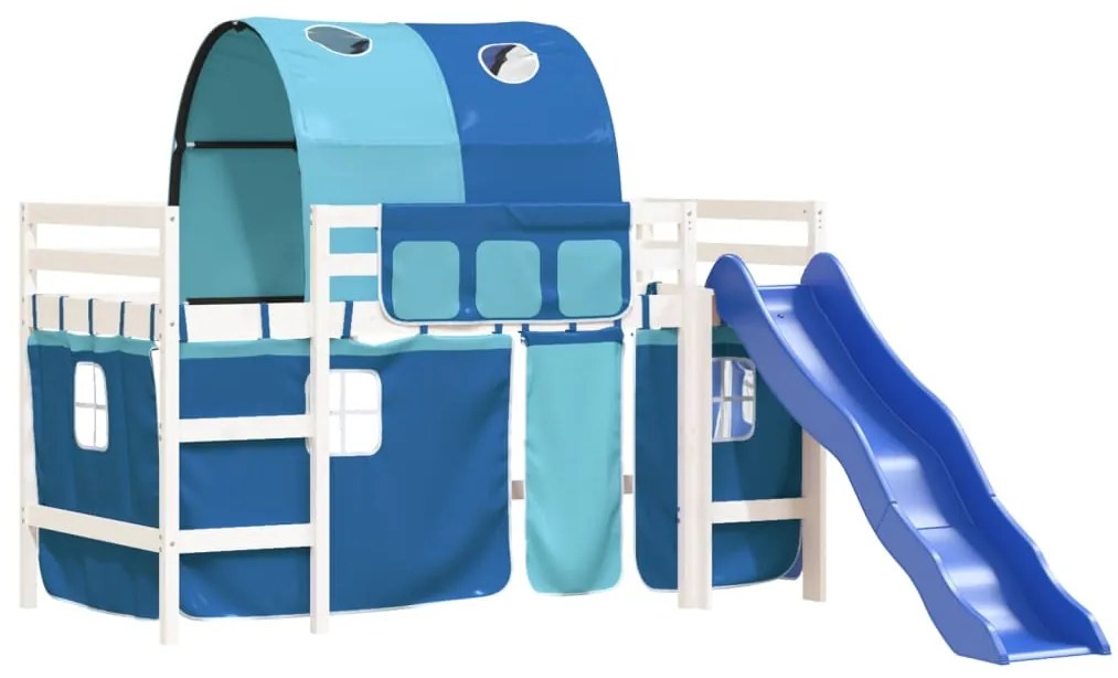 Cama alta para criança com túnel 80x200 cm pinho maciço azul