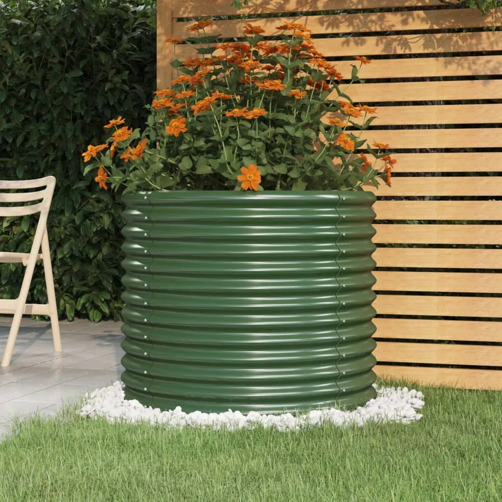 318858 vidaXL Vaso/floreira de jardim aço revestido a pó 80x80x68 cm verde